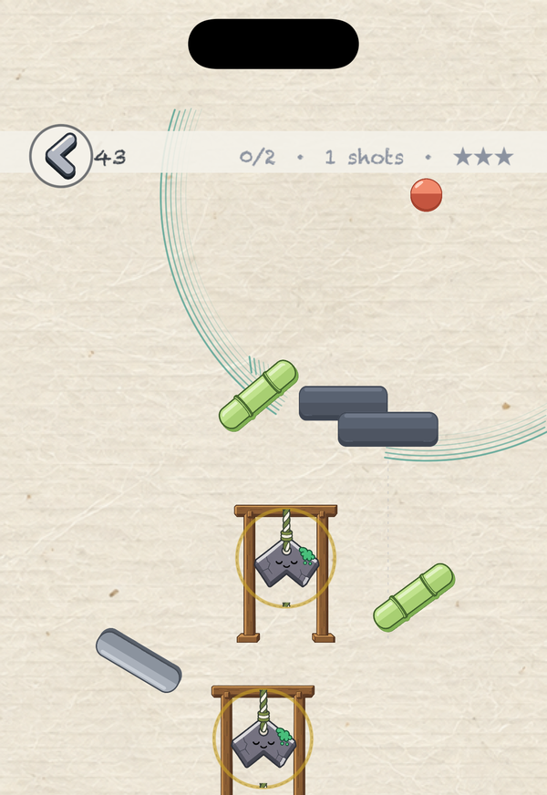A level with sliding stone walls and hanging chimes